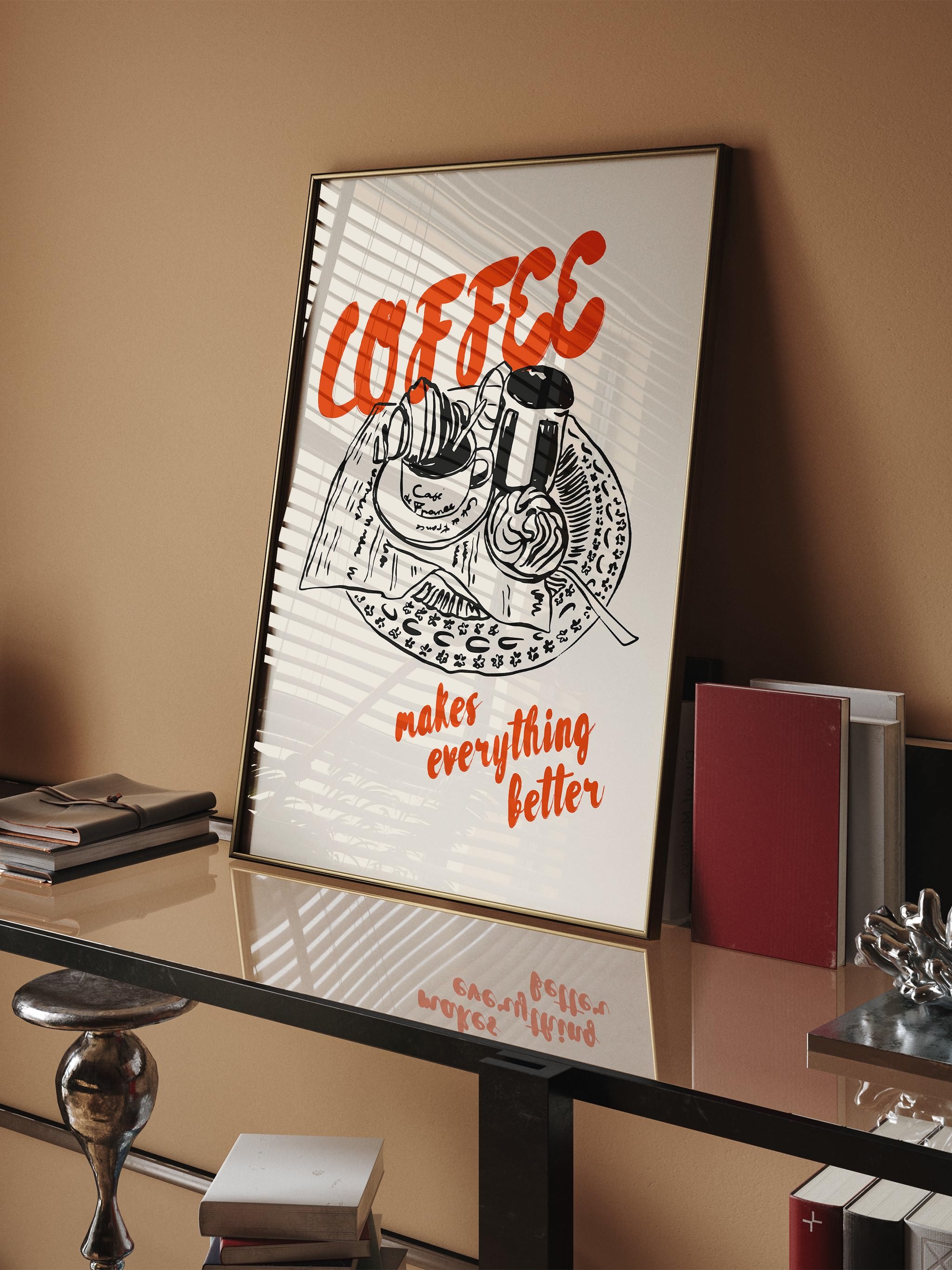 Morning routine wall art with coffee design