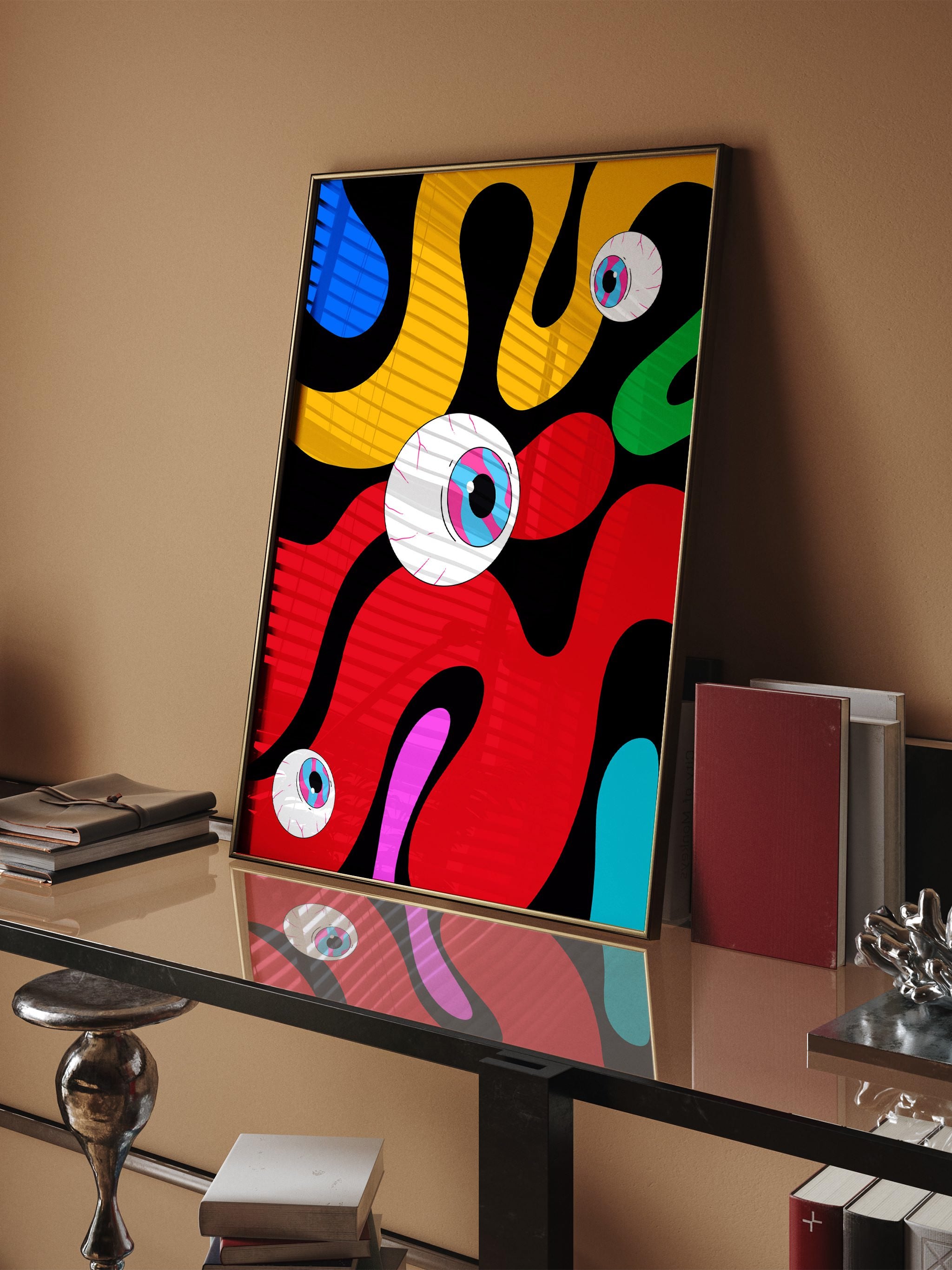 Psychedelic wall art poster featuring eyeball design