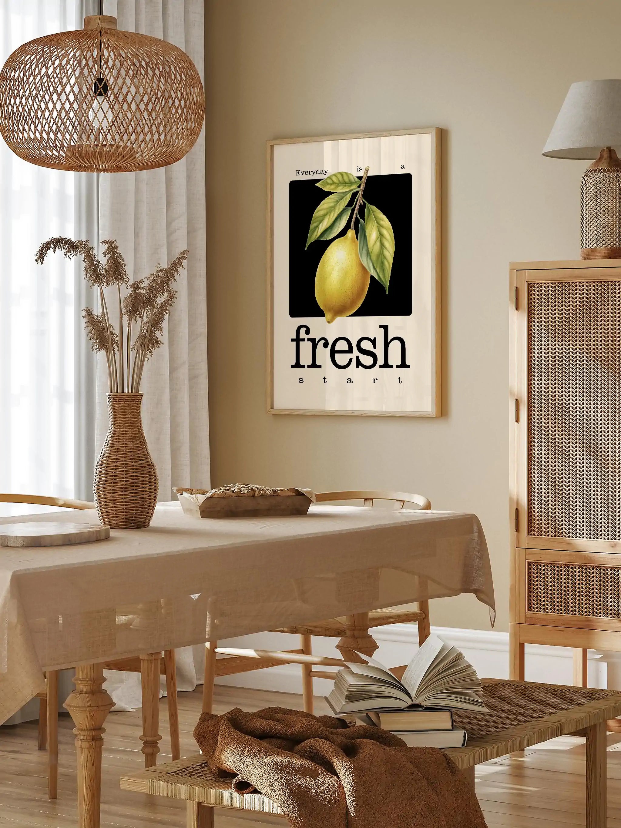 A realistic lemon branch against a black square, featuring an inspiring message.